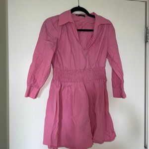 Zara Pink Collared Flare Mini Mid Sleeve Dress Size S
